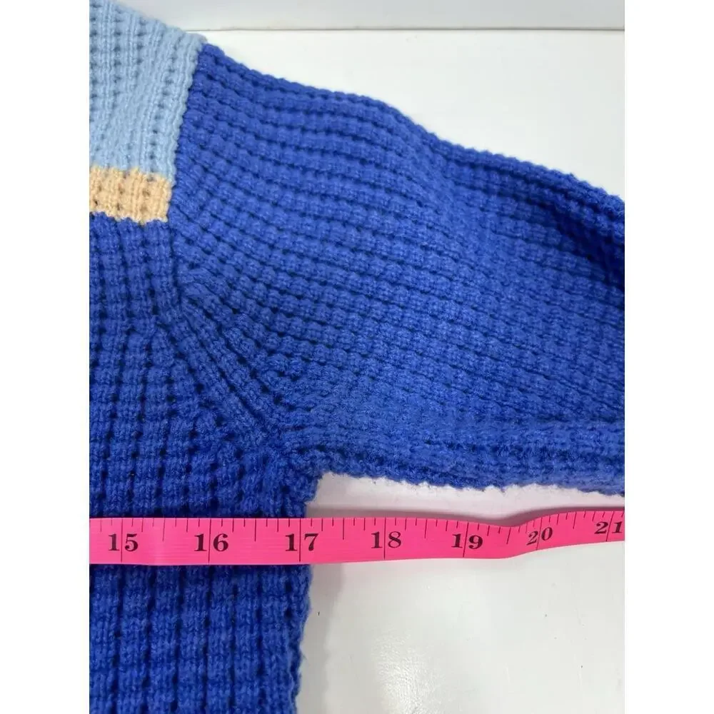 Marni x Uniqlo Popcorn Knit V-Neck Sweater Blue Women Sz Med Preppy - Picture 8 of 9